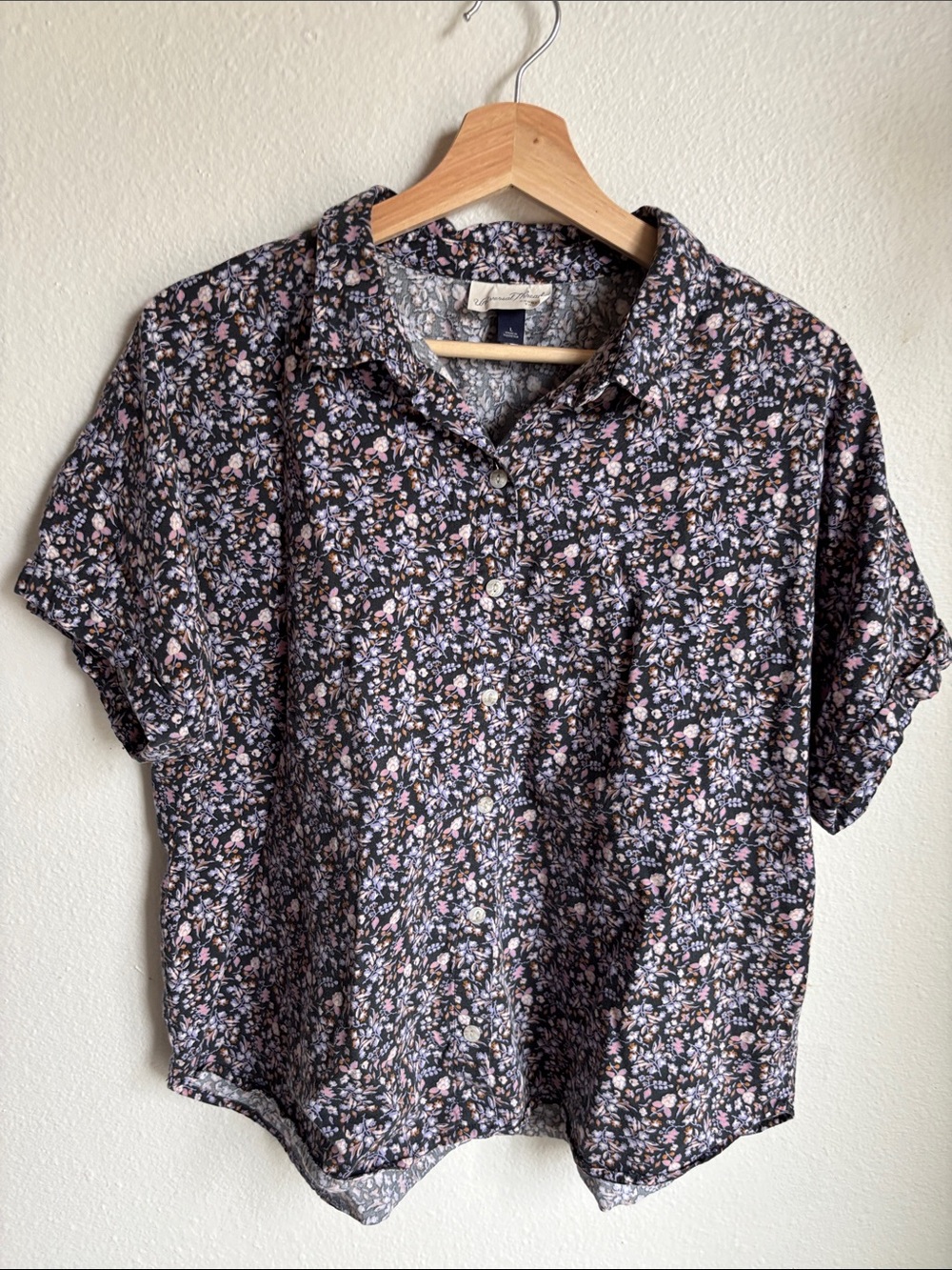 UNIVERSAL THREAD Womens Floral Print Spring Short Sleeve Camp Shirt Large